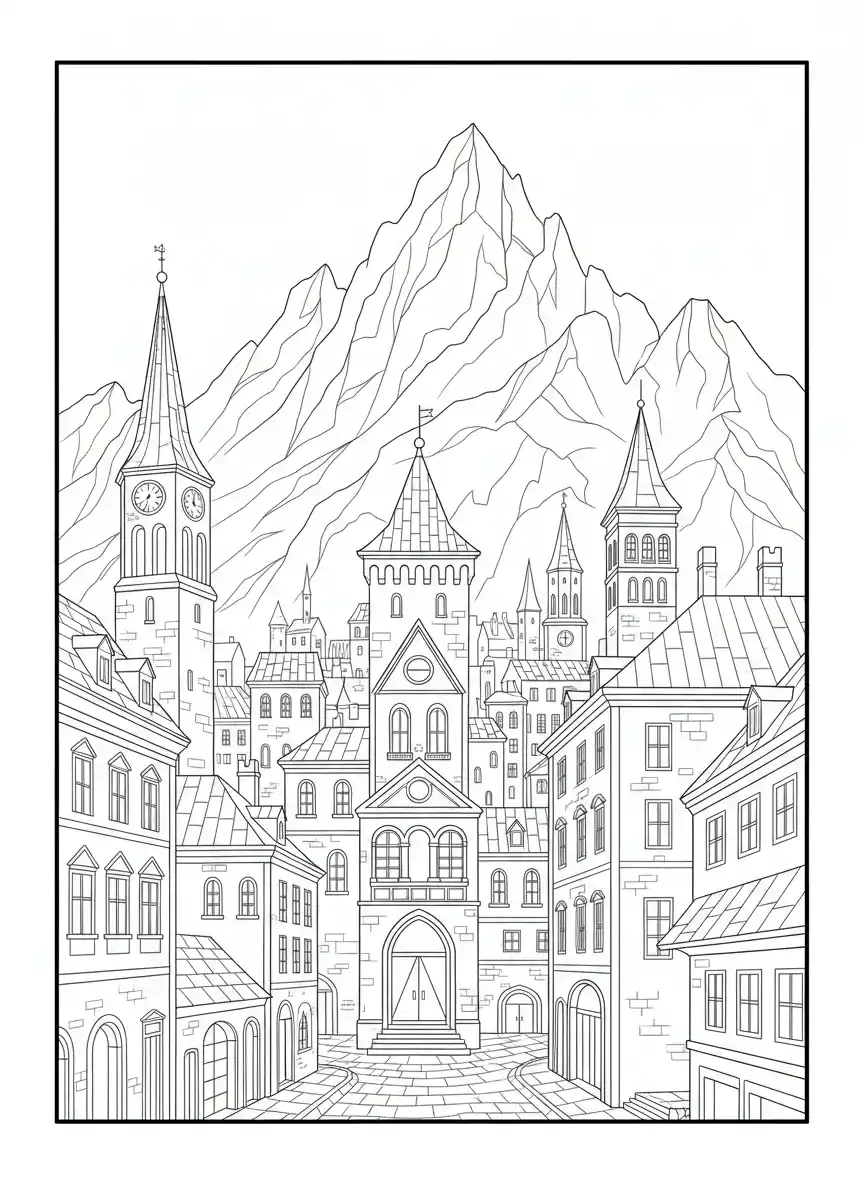 Coloriage adulte gratuit affiche voyage vintage rétro années 30 à imprimer PDF